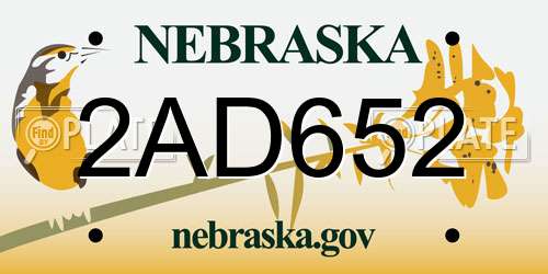2AD652 Nebraska License Plate