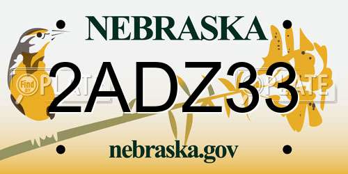 2ADZ33 Nebraska License Plate