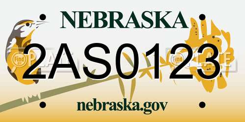 2AS0123 Nebraska License Plate