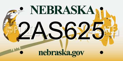 2AS625 Nebraska License Plate