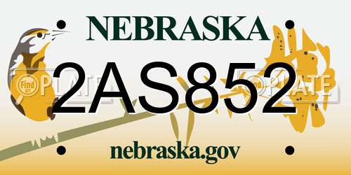 2AS852 Nebraska License Plate