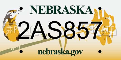 2AS857 Nebraska License Plate