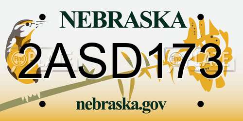 2ASD173 Nebraska License Plate