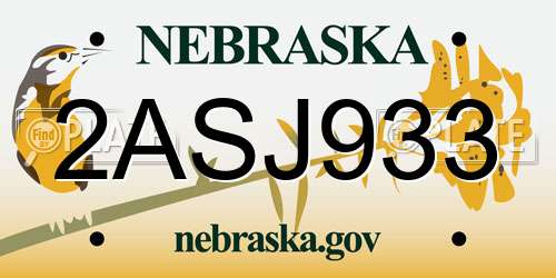 2ASJ933 Nebraska License Plate