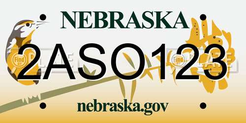 2ASO123 Nebraska License Plate