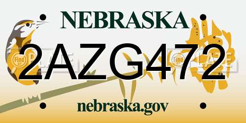 2AZG472 Nebraska License Plate