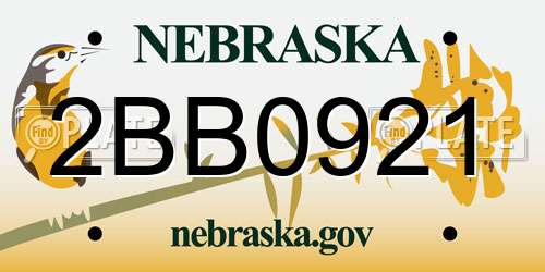 2BB0921 Nebraska License Plate