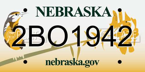 2BO1942 Nebraska License Plate