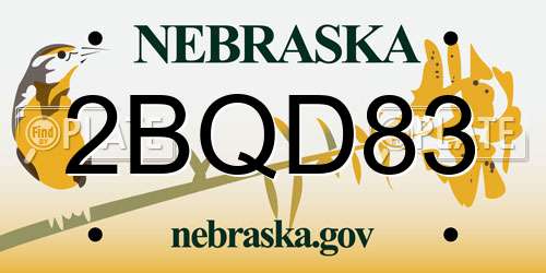 2BQD83 Nebraska License Plate