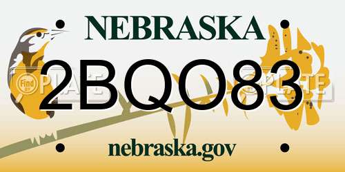 2BQO83 Nebraska License Plate