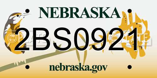 2BS0921 Nebraska License Plate