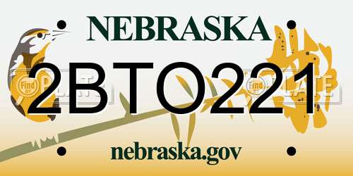2BTO221 Nebraska License Plate