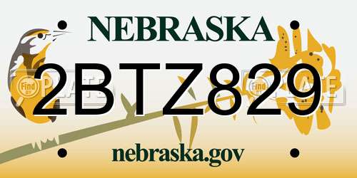 2BTZ829 Nebraska License Plate