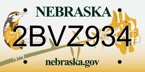 2BVZ934 Nebraska License Plate
