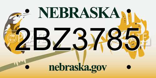 2BZ3785 Nebraska License Plate