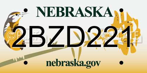 2BZD221 Nebraska License Plate