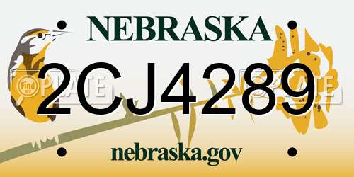 2CJ4289 Nebraska License Plate