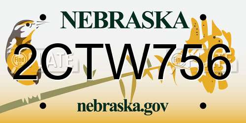 2CTW756 Nebraska License Plate