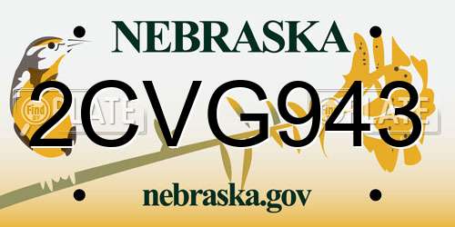 2CVG943 Nebraska License Plate