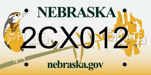 2CX012 Nebraska License Plate