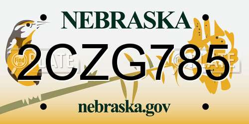 2CZG785 Nebraska License Plate