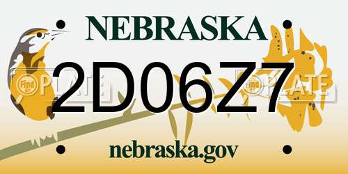2D06Z7 Nebraska License Plate
