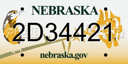 2D34421 Nebraska License Plate