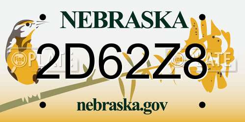 2D62Z8 Nebraska License Plate