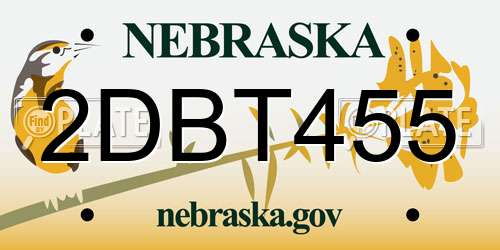 2DBT455 Nebraska License Plate