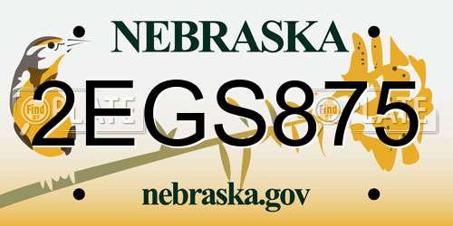 2EGS875 Nebraska License Plate