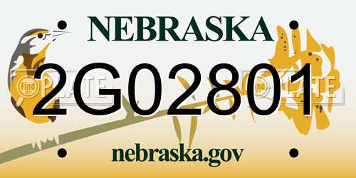 2G02801 Nebraska License Plate