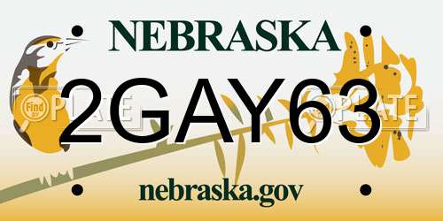 2GAY63 Nebraska License Plate
