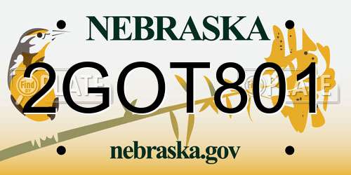 2GOT801 Nebraska License Plate