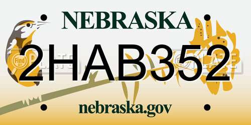 2HAB352 Nebraska License Plate