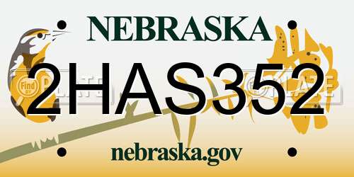 2HAS352 Nebraska License Plate