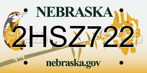 2HSZ722 Nebraska License Plate