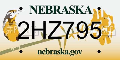 2HZ795 Nebraska License Plate