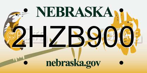 2HZB900 Nebraska License Plate