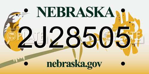 2J28505 Nebraska License Plate