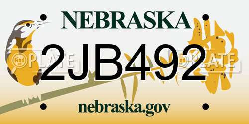 2JB492 Nebraska License Plate