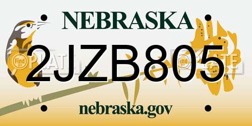 2JZB805 Nebraska License Plate