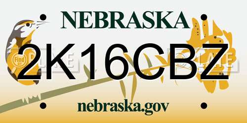 2K16CBZ Nebraska License Plate