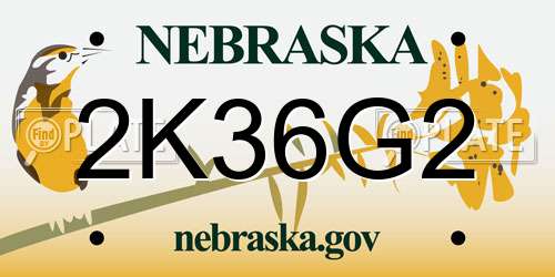 2K36G2 Nebraska License Plate
