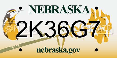 2K36G7 Nebraska License Plate