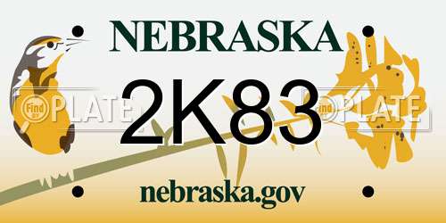 2K83 Nebraska License Plate