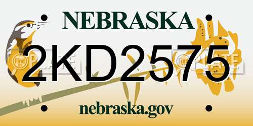 2KD2575 Nebraska License Plate