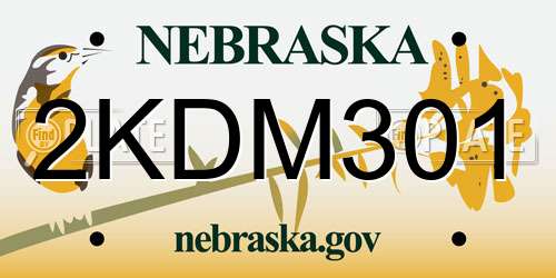 2KDM301 Nebraska License Plate
