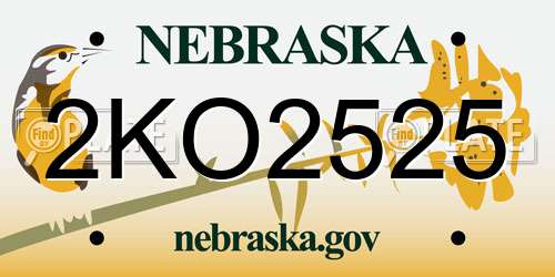 2KO2525 Nebraska License Plate