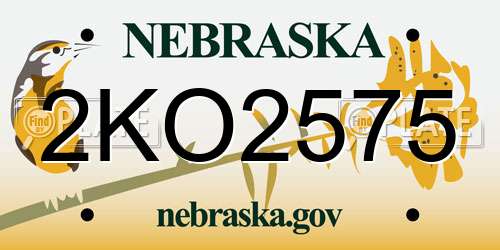 2KO2575 Nebraska License Plate