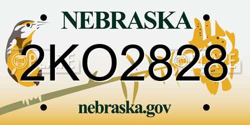 2KO2828 Nebraska License Plate